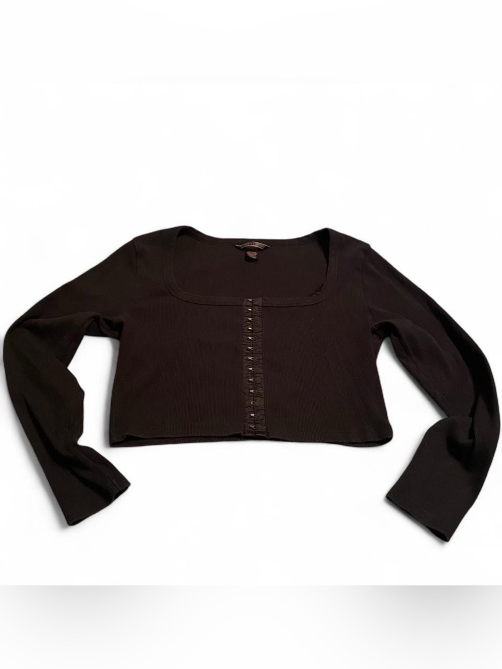 Victoria's Secret Black Long Sleeve Hook-Front Crop Top